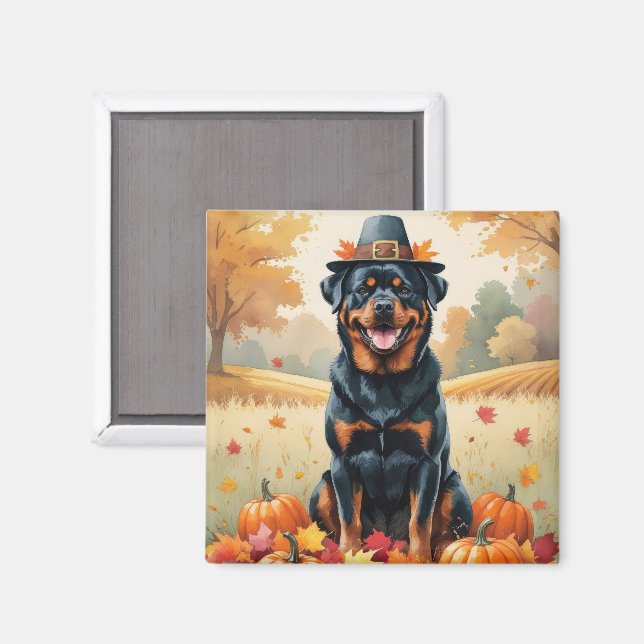 Rottweiler im Herbst hinterlässt Erntedank Art Magnet (Vorderseite/Rückseite)