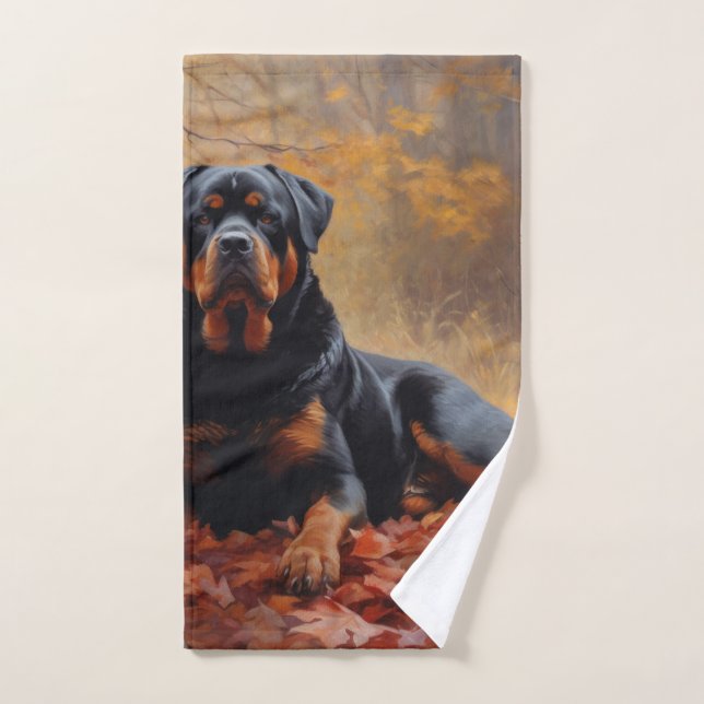 Rottweiler im Herbst Leaves Fall Inspiriert Badhandtuch Set (Handtuch)