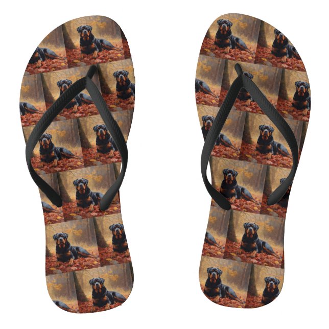 Rottweiler im Herbst Leaves Fall Inspiriert Flip Flops (Fußbett)