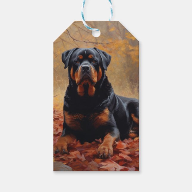 Rottweiler im Herbst Leaves Fall Inspiriert Geschenkanhänger (Vorderseite)