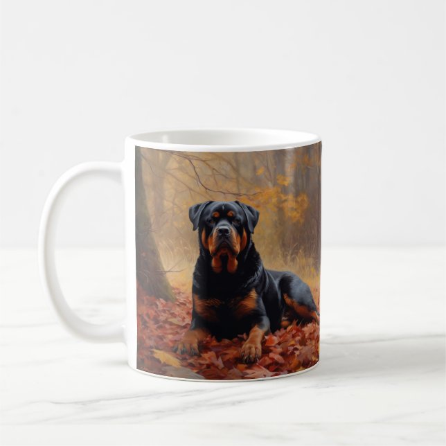 Rottweiler im Herbst Leaves Fall Inspiriert Kaffeetasse (Links)
