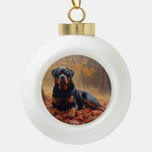Rottweiler im Herbst Leaves Fall Inspiriert Keramik Kugel-Ornament