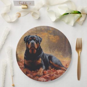 Rottweiler im Herbst Leaves Fall Inspiriert Pappteller