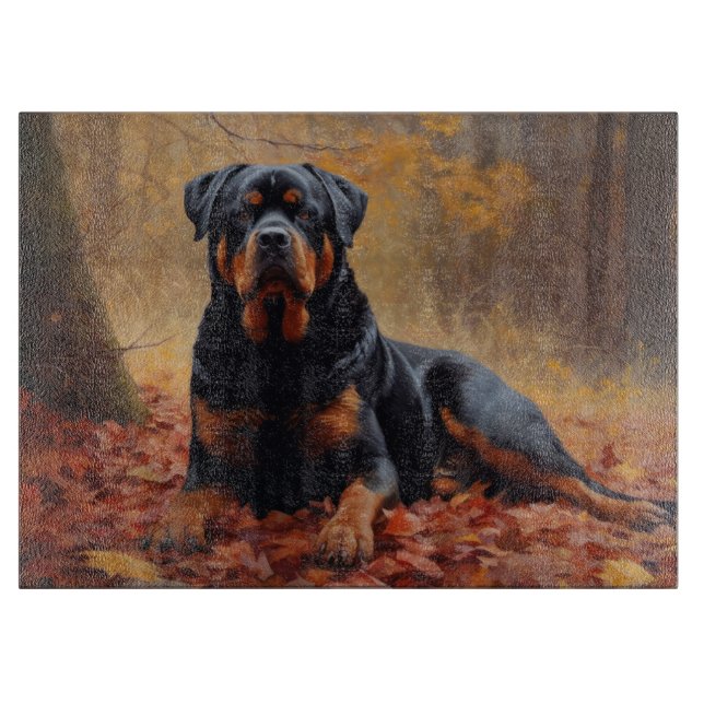 Rottweiler im Herbst Leaves Fall Inspiriert Schneidebrett (Vorderseite)