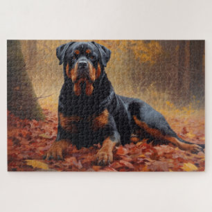 Rottweiler im Herbstlaubfall inspiriert Puzzle