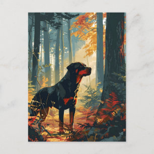 Rottweiler im Wald bei Sonnenuntergang Postkarte