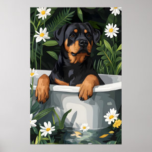 Rottweiler In Badewanne Poster, Lustiges Hundepost Poster