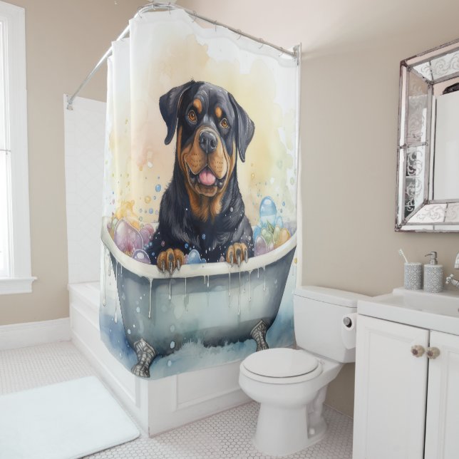 Rottweiler in der Badewanne Wasserfarben Kunst Duschvorhang (Beispiel)