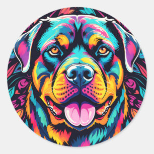 Rottweiler in Vibrant Hues Runder Aufkleber