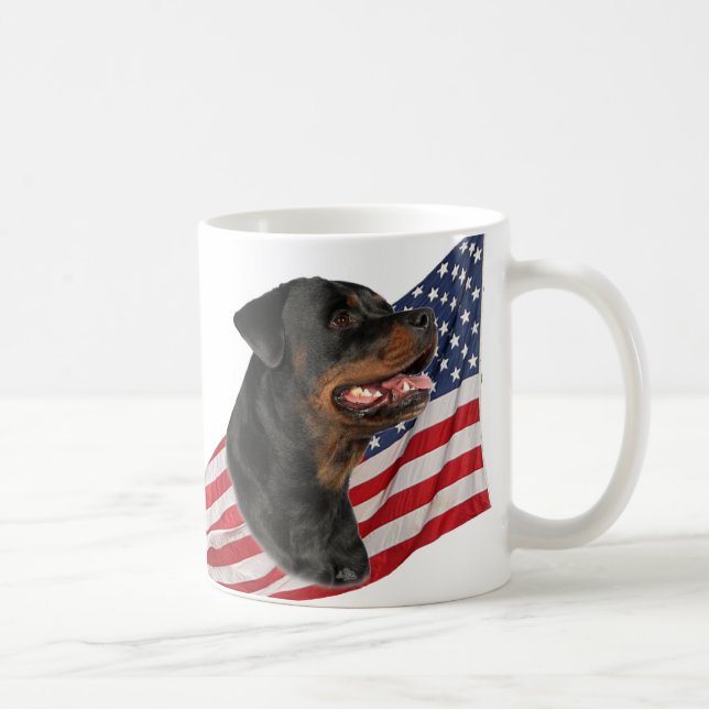 Rottweiler Kopf und amerikanische Flagge Kaffeetasse (Rechts)