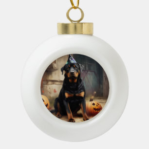 Rottweiler Kürbisse Halloween Gruselig Keramik Kugel-Ornament