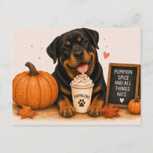Rottweiler lädt zum Pumpkin Spice Puppaccino ein Postkarte