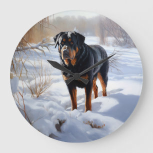 Rottweiler Lass es schneien Weihnachten Große Wanduhr