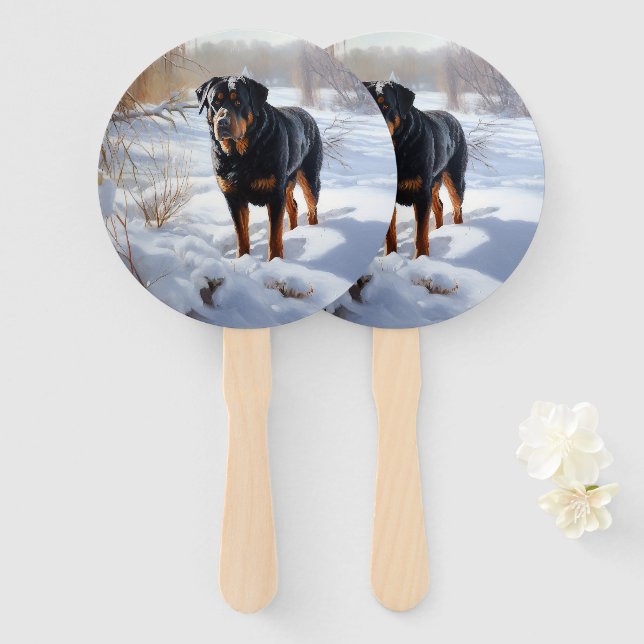 Rottweiler lässt es Weihnachten schneien Fächer (Vorne und Hinten)