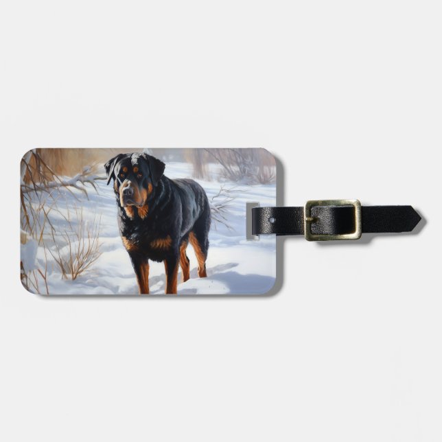 Rottweiler lässt es Weihnachten schneien Gepäckanhänger (Vorderseite horizontal)