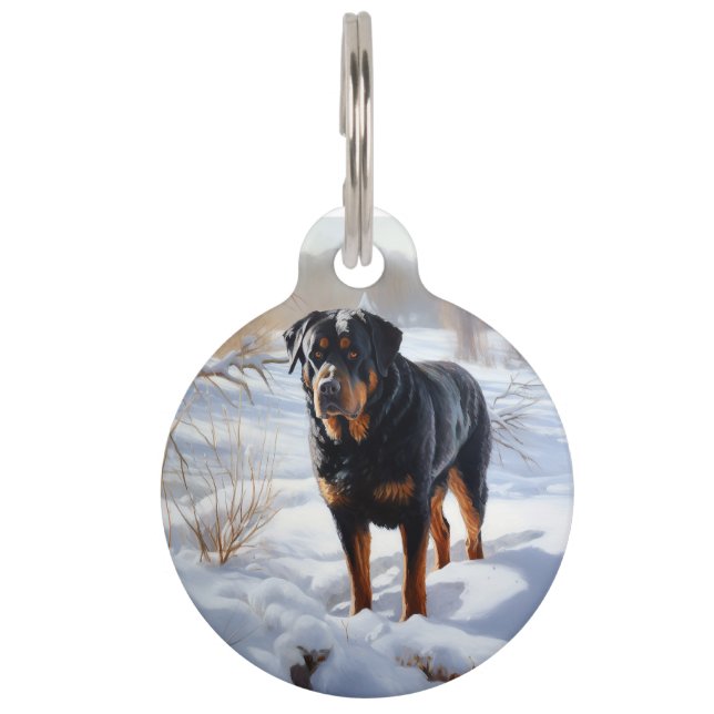 Rottweiler lässt es Weihnachten schneien Haustiermarke (Vorderseite)