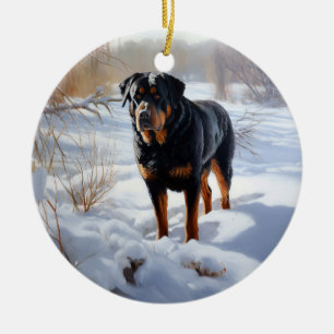 Rottweiler lässt es Weihnachten schneien Keramik Ornament