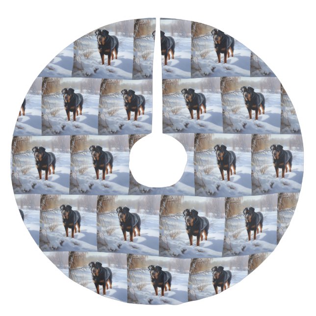 Rottweiler lässt es Weihnachten schneien Polyester Weihnachtsbaumdecke (Vorderseite)