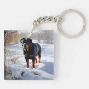 Rottweiler lässt es Weihnachten schneien Schlüsselanhänger