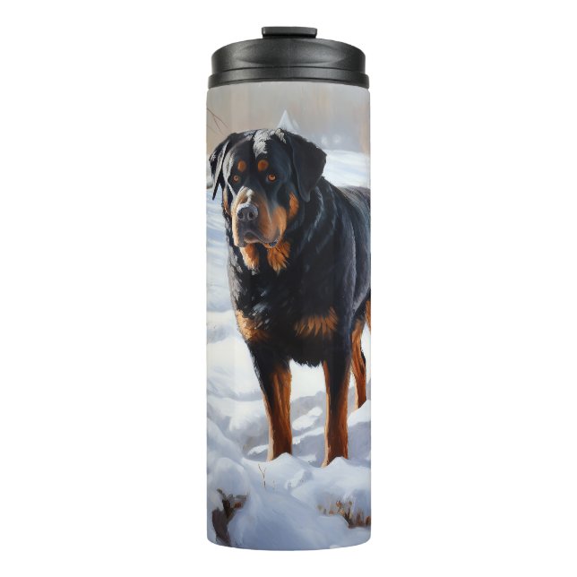 Rottweiler lässt es Weihnachten schneien Thermosbecher (Vorderseite)