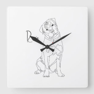 Rottweiler-Liniengrafik mit Namen Quadratische Wanduhr