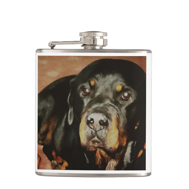 Rottweiler Lover Pet Portrait Flachmann (Vorderseite)