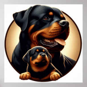 Rottweiler Mama und Welpe 03 5000X Poster