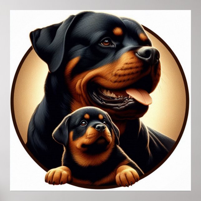 Rottweiler Mama und Welpe 03 5000X Poster (Vorne)