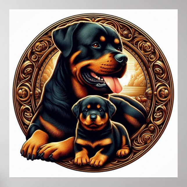 Rottweiler Mama und Welpe 04 5000X Poster (Vorne)