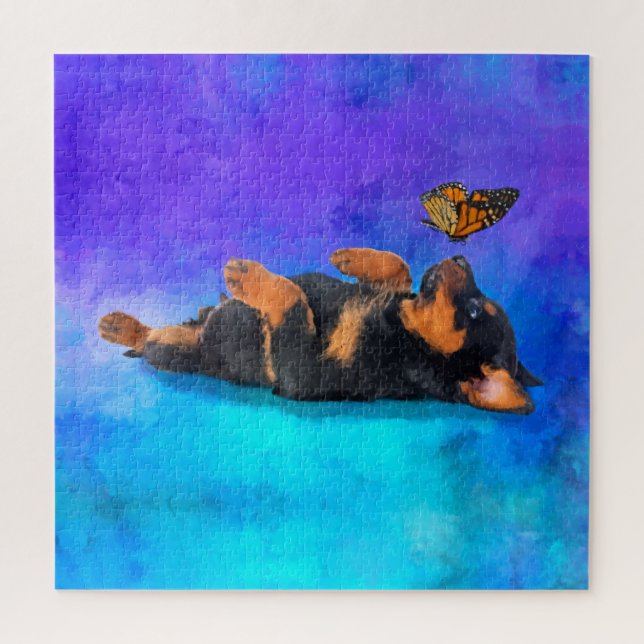 Rottweiler - Metzgerhund Welpe mit Schmetterling Puzzle (Vertikal)