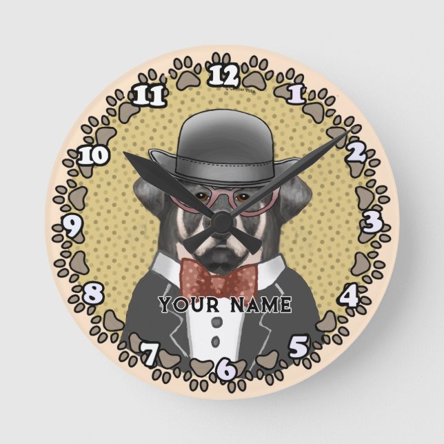 Rottweiler mit Brille Uhr (Vorderseite)