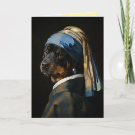 Rottweiler mit einem Perlenohrring Grußkarte Karte
