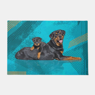 Rottweiler mit einem Welpen Fußmatte