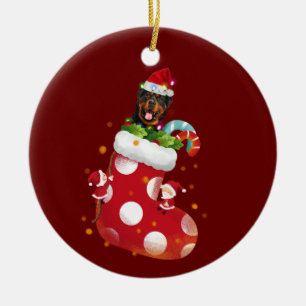 Rottweiler mit Hutsohle Weihnachten Keramik Ornament