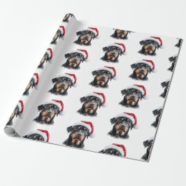 Rottweiler mit Santa-Mütze Geschenkpapier