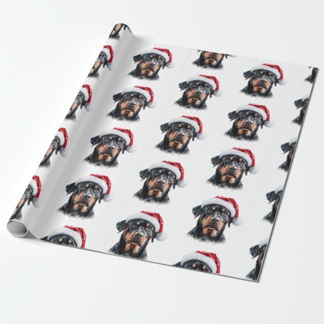 Rottweiler mit Santa-Mütze Geschenkpapier (Ungerollt)