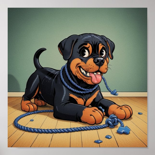 Rottweiler mit Spielzeugplakat Poster (Vorne)