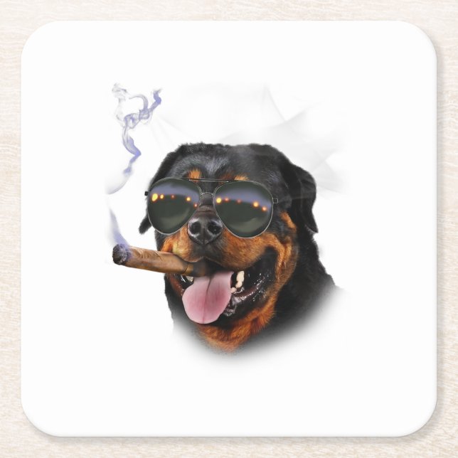 Rottweiler mit Zigarre mit Aviator-Sonnenblase, Rechteckiger Pappuntersetzer (Vorderseite)