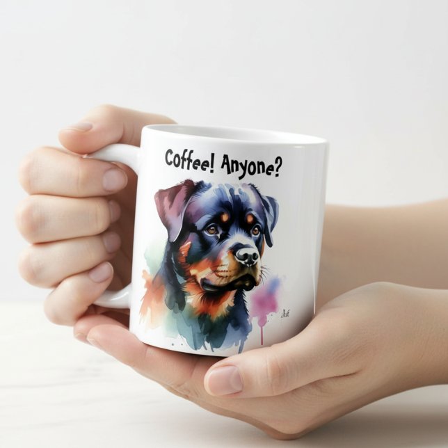Rottweiler Niedlich ''Kaffee! Irgendjemand? Kaffeetasse (Von Creator hochgeladen)