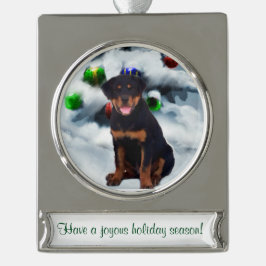 Rottweiler Personalisierte Weihnachten Banner-Ornament Silber