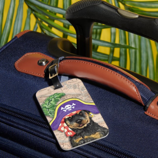 Rottweiler Pirate Luggage Tag Gepäckanhänger (Vorderseite Insitu 1)