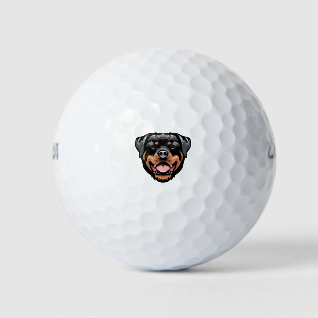 Rottweiler Portrait Zeichnend Golfball (Vorderseite)