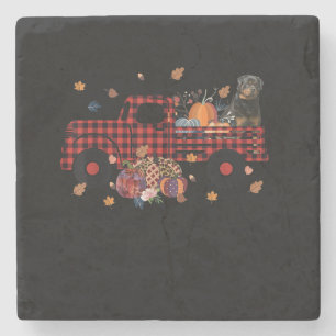 Rottweiler Pumpkin Truck Erntedank Halloween Steinuntersetzer