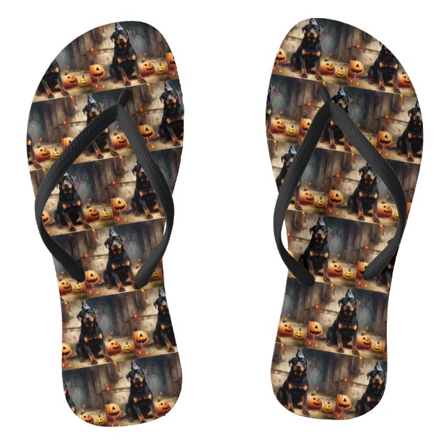 Rottweiler Pumpkins Halloween Beängstigend Flip Flops (Fußbett)