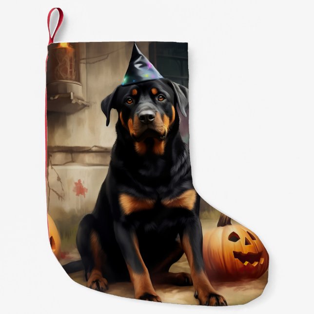Rottweiler Pumpkins Halloween Beängstigend Kleiner Weihnachtsstrumpf (Vorderseite)