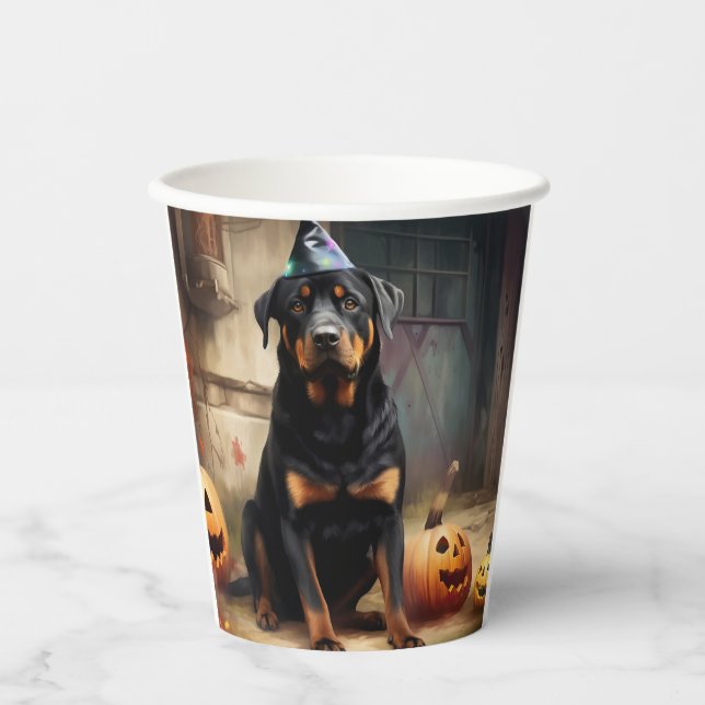 Rottweiler Pumpkins Halloween Beängstigend Pappbecher (Vorderseite)