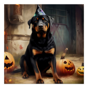 Rottweiler Pumpkins Halloween Beängstigend Poster
