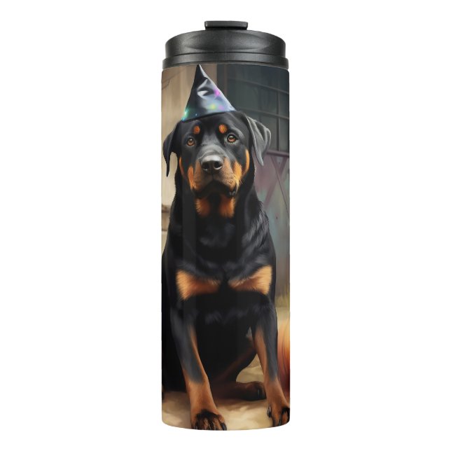 Rottweiler Pumpkins Halloween Beängstigend Thermosbecher (Vorderseite)