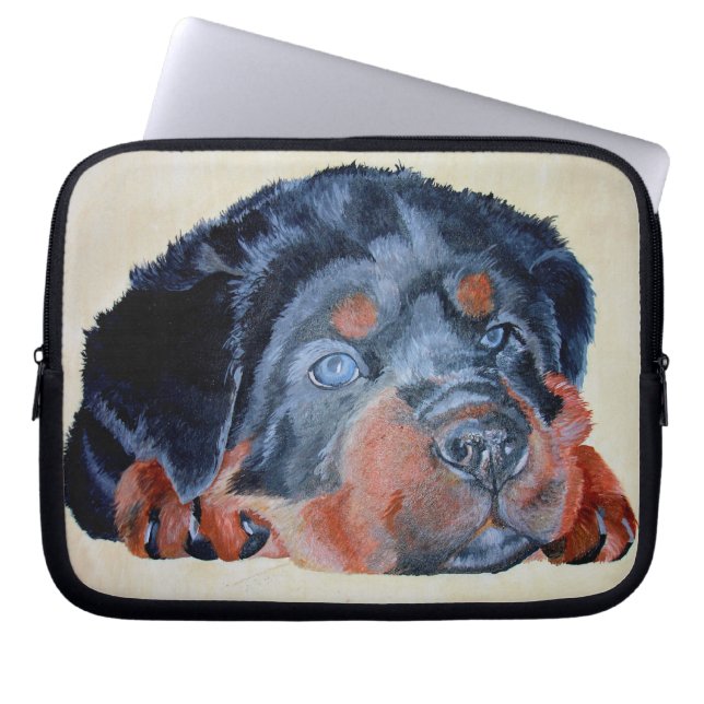 Rottweiler Puppy Artistic Pet Portrait Laptopschutzhülle (Vorderseite)