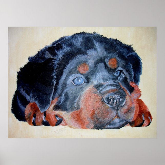 Rottweiler Puppy Artistic Pet Portrait Poster (Vorne)